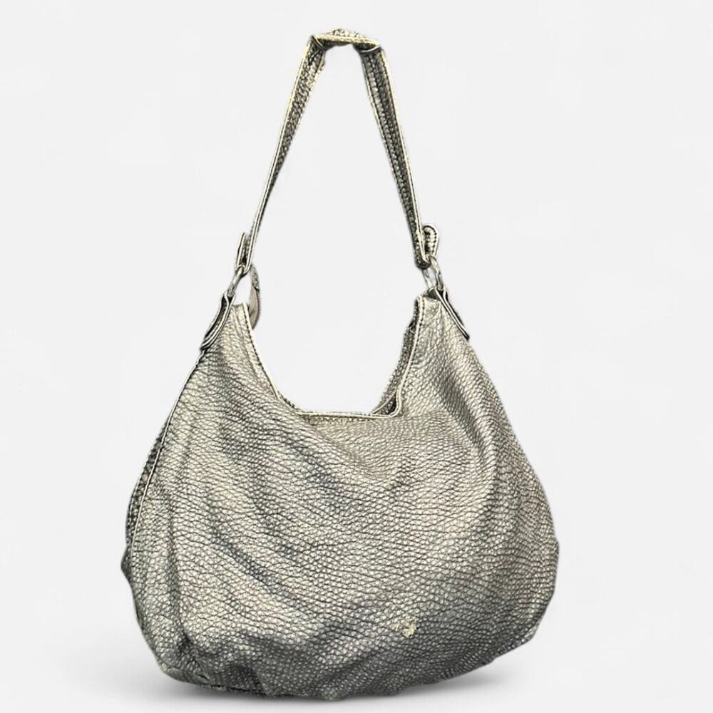 Y2K Marc Ecko Metallic Silver Studded Faux Leather Hobo Bag Fringe - Picture 6 of 13